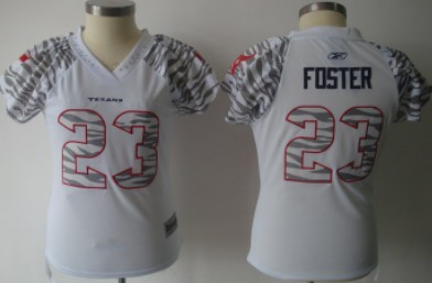 Houston Texans #23 Arian Foster White Womens Zebra Field Flirt Fashion Jersey