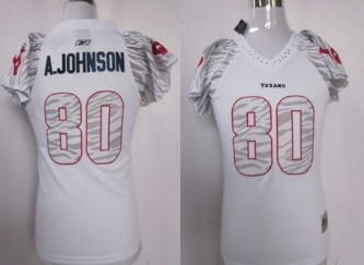 Houston Texans #80 Andre Johnson White Womens Zebra Field Flirt Fashion Jersey