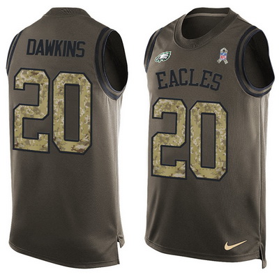 Men's Philadelphia Eagles #20 Brian Dawkins Green Salute to Service Hot Pressing Player Name & Number Nike NFL Tank Top Jersey