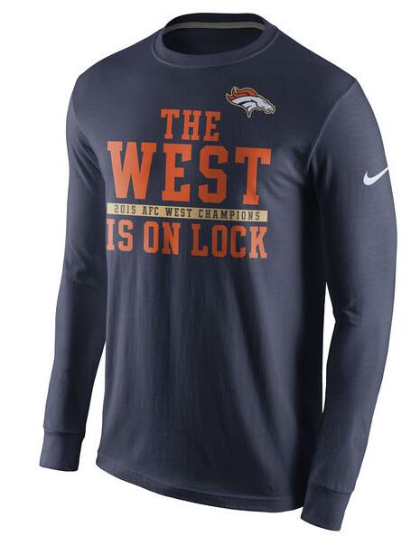 Nike Broncos Navy Blue 2015 AFC West Champions Men's Long Sleeve T-Shirt