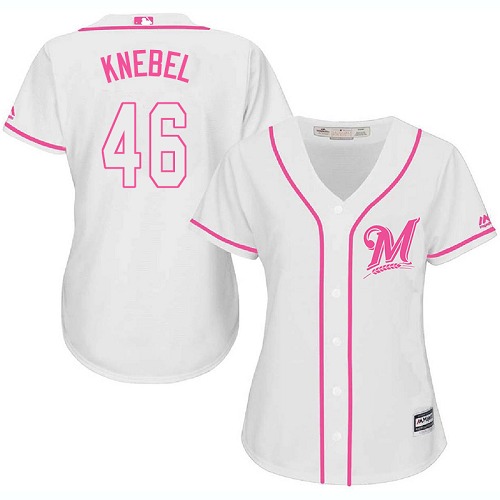 Brewers #46 Corey Knebel White Pink Fashion Women's Stitched Baseball Jersey