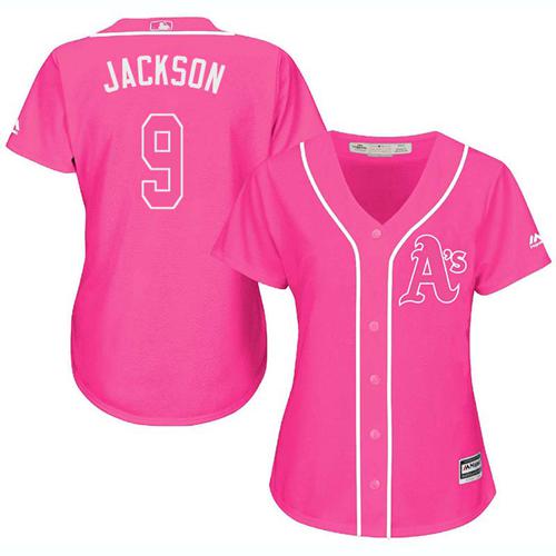 Athletics #9 Reggie Jackson Pink Fashion Women's Stitched Baseball Jersey