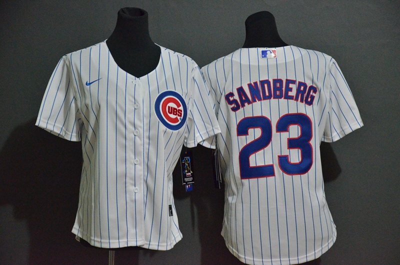 Women's Chicago Cubs #23 Ryne Sandberg White Stitched MLB Cool Base Nike Jersey