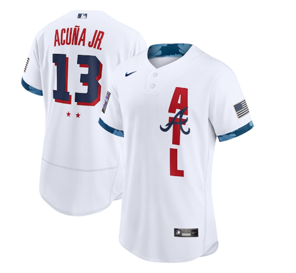 Men's Atlanta Braves #13 Ronald Acu&ntilde;a Jr. 2021 White All-Star Flex Base Stitched MLB Jersey