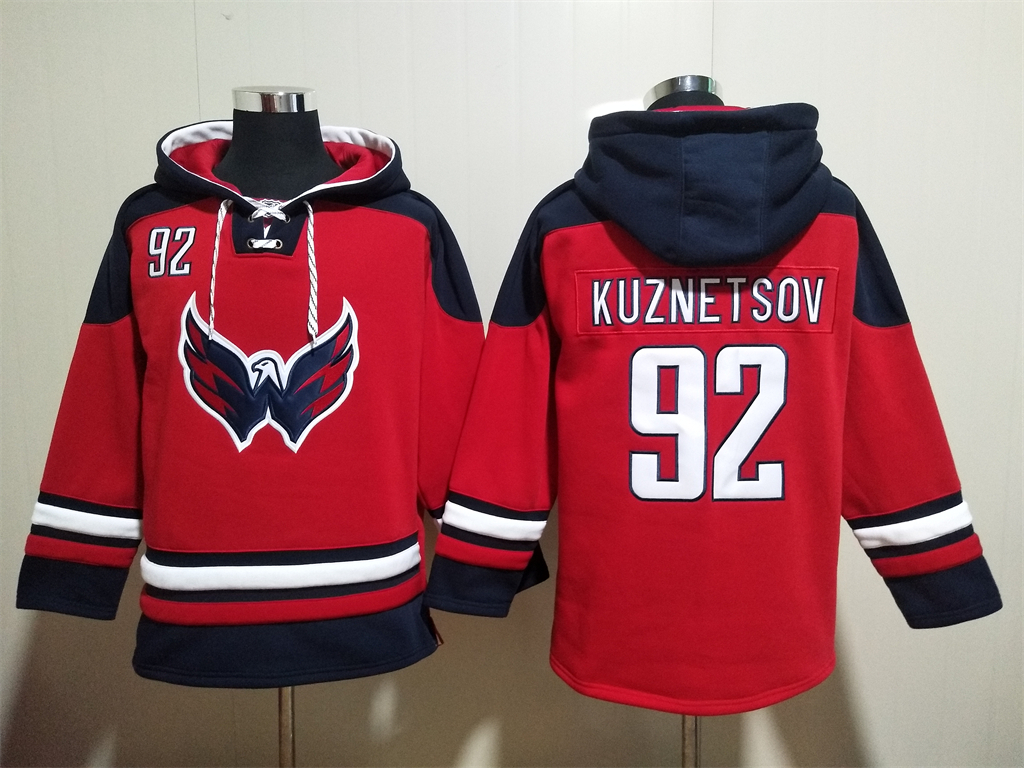 Men's Washington Capitals #92 Evgeny Kuznetsov Red Ageless Must Have Lace Up Pullover Hoodie