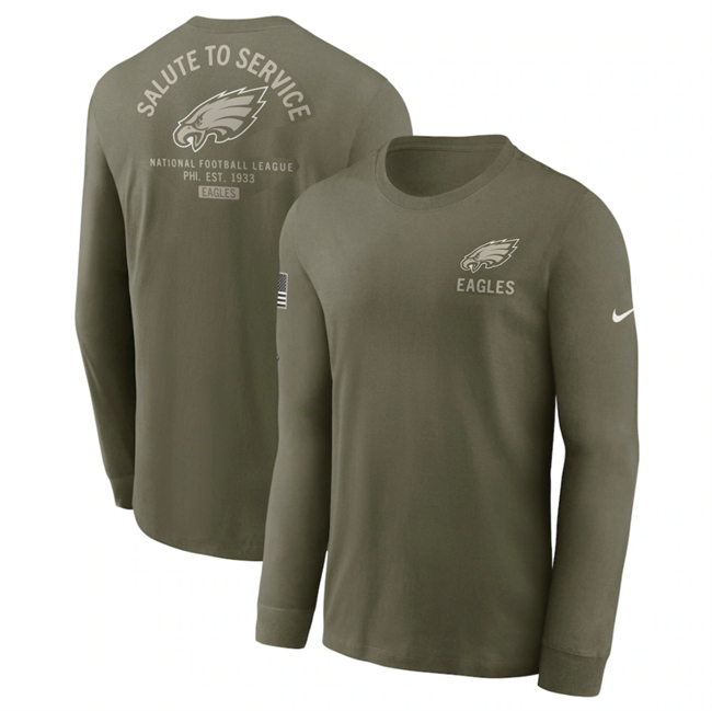 Men's Philadelphia Eagles Olive 2025 Salute to Service Sideline Long Sleeve T-Shirt