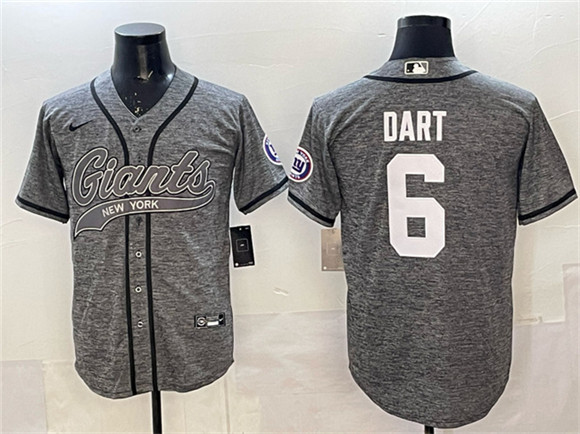 Men's New York Giants #6 Jaxson Dart Gray With Patch Cool Base Stitched Baseball Jersey