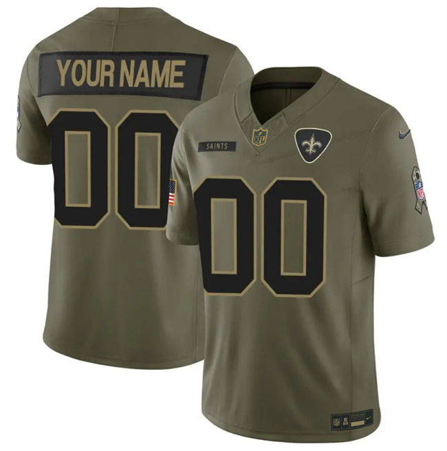 Men's New Orleans Saints Active Player Custom Olive 2025 F.U.S.E. Salute to Service Limited Stitched Football Jersey