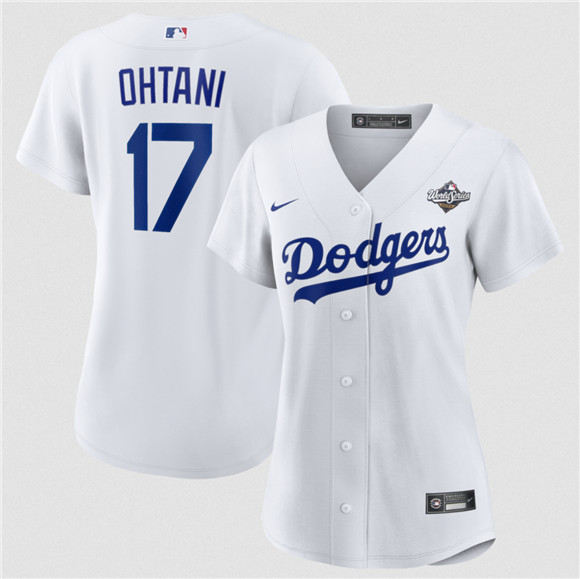 Women's Los Angeles Dodgers #17 Shohei Ohtani White 2025 World Series Home Cool Base Stitched Baseball Jersey(Run Small)