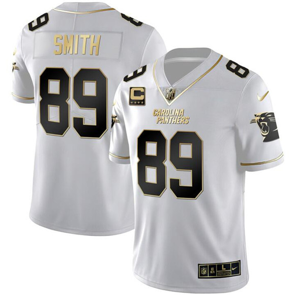 Men's Carolina Panthers #89 Steve Smith White Gold With 4-Star C Patch Vapor Limited Stitched Football Jersey