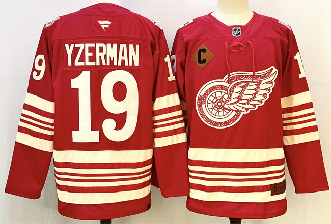 Men's Detroit Red Wings #19 Steve Yzerman Red 2025-26 With C Patch Centennial Premium Stitched Hockey Jersey