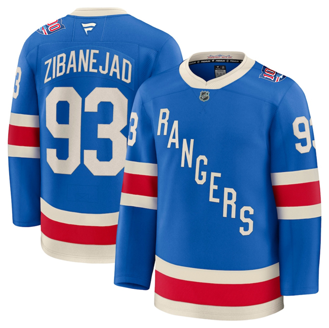 Men's New York Rangers #93 Mika Zibanejad Blue Centennial Stitched Hockey Jersey