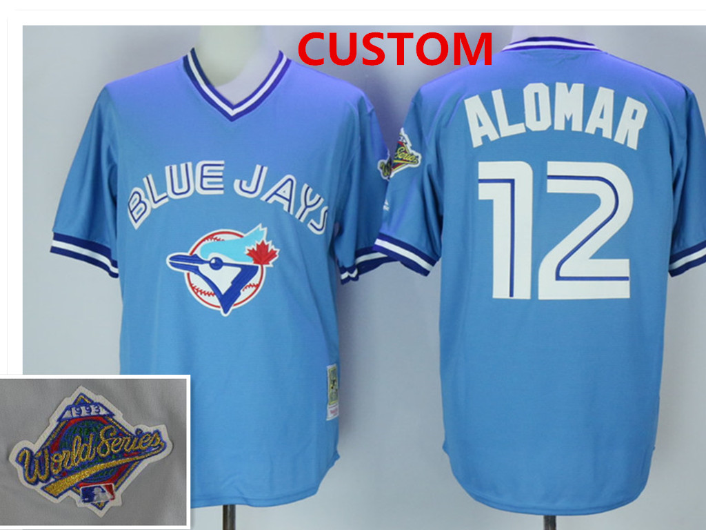 Men's Toronto Blue Jays retired player Custom 1993 blue pullov Throwback jersey