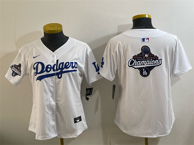 Women's Los Angeles Dodgers White 2025 World Series Champions Big Logo Home Limited Stitched Baseball Jersey(Run Small)