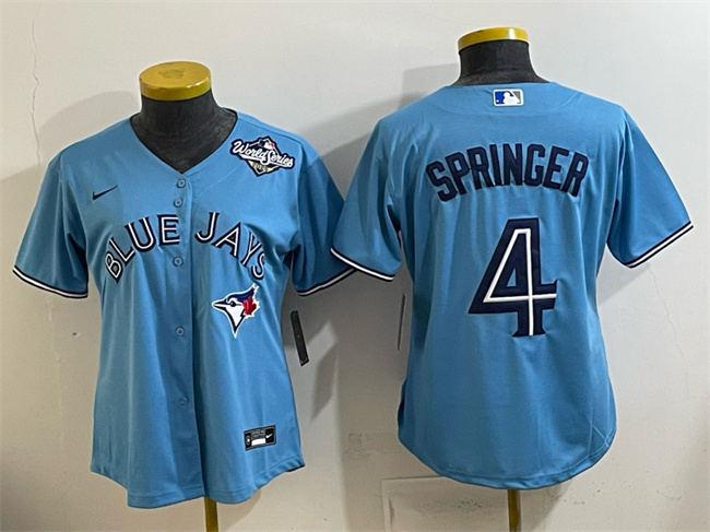 Women's Toronto Blue Jays #4 George Springer Blue 2025 World Series Cool Base Stitched Baseball Jersey(Run Small)