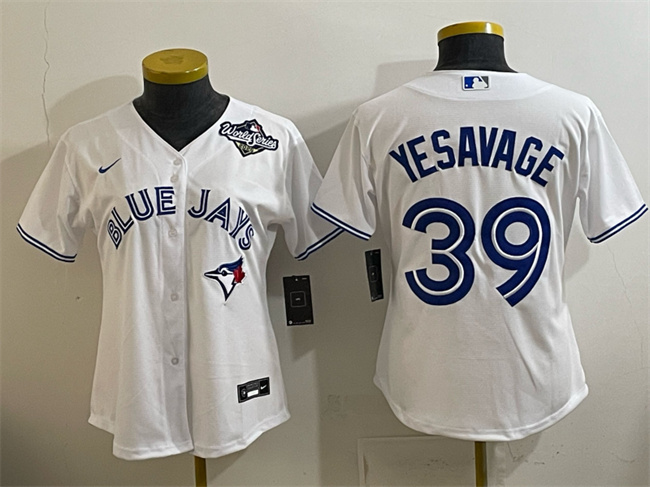 Women's Toronto Blue Jays #39 Trey Yesavage White 2025 World Series Home Cool Base Stitched Baseball Jersey(Run Small)