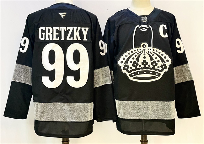 Men's Los Angeles Kings #99 Wayne Gretzky Black With C Patch Alternate Stitched Hockey Jersey