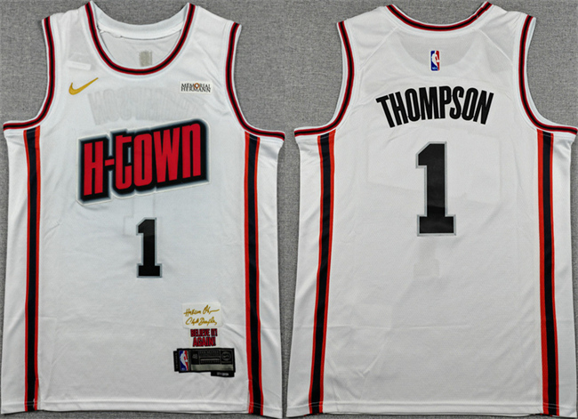 Men's Houston Rockets #1 Amen Thompson White 2024-25 City Edition Stitched Jersey
