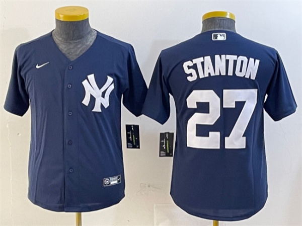 Women's New York Yankees #27 Giancarlo Stanton Navy Cool Base Stitched Baseball Jersey(Run Small)