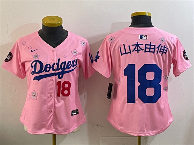Women's Los Angeles Dodgers #18 山本由伸 Pink 2025 Tokyo Series Limited Stitched Baseball Jersey(Run Small)