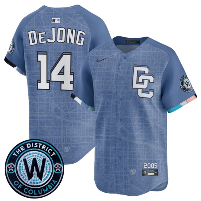 Men's Washington Nationals #14 Paul DeJong Blue 2025 City Connect Limited Stitched Baseball Jersey