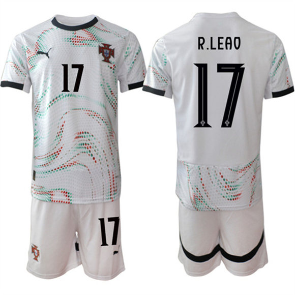 Men's Portugal Team #17 Rafael Leao 2025 White Away Soccer Jersey Suit