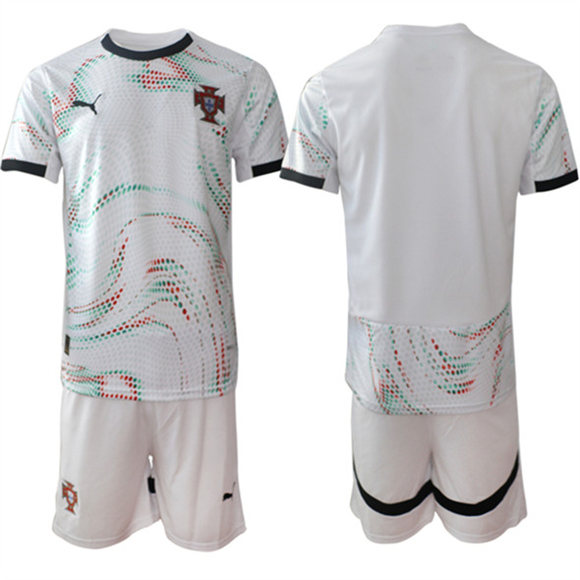 Men's Portugal Team Blank 2025 White Away Soccer Jersey Suit