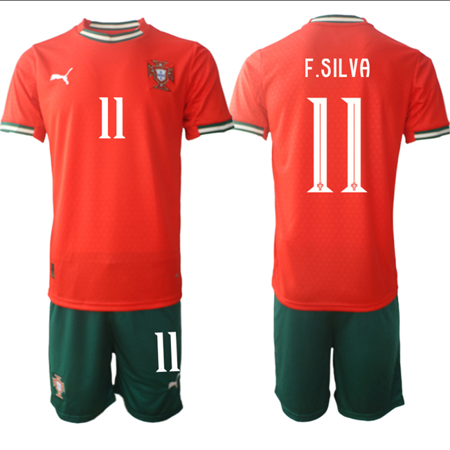 Men's Portugal Team #11 Fabio Silva 2025 Red Home Soccer Jersey Suit