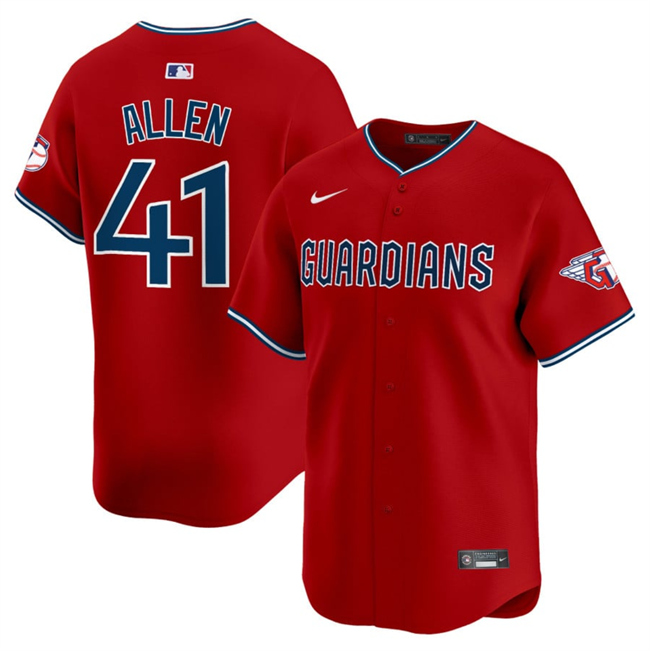 Men's Cleveland Guardians #41 Carlos Santana Red Alternate Limited Stitched Baseball Jersey