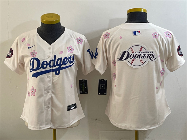 Women's Los Angeles Dodgers Team Big Logo Cream 2025 Tokyo Series Limited Stitched Baseball Jersey(Run Small)