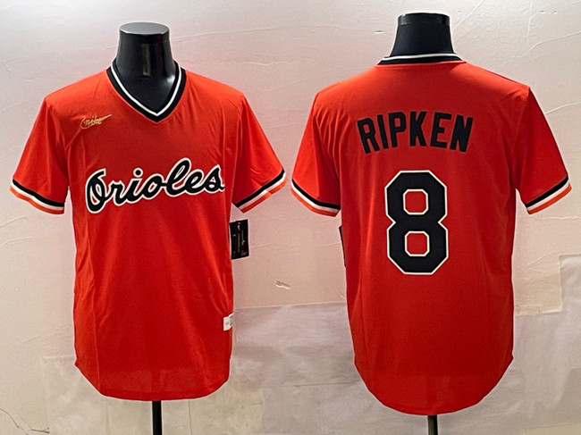 Men's Baltimore Orioles #8 Cal Ripken Jr. Orange Throwback Stitched Baseball Jersey