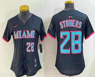 Women's Miami Marlins #28 Kyle Stowers Number Black 2025 City Connect Limited Jersey