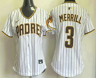 Women's San Diego Padres #3 Jackson Merrill White Pinstripe Limited Stitched Jersey