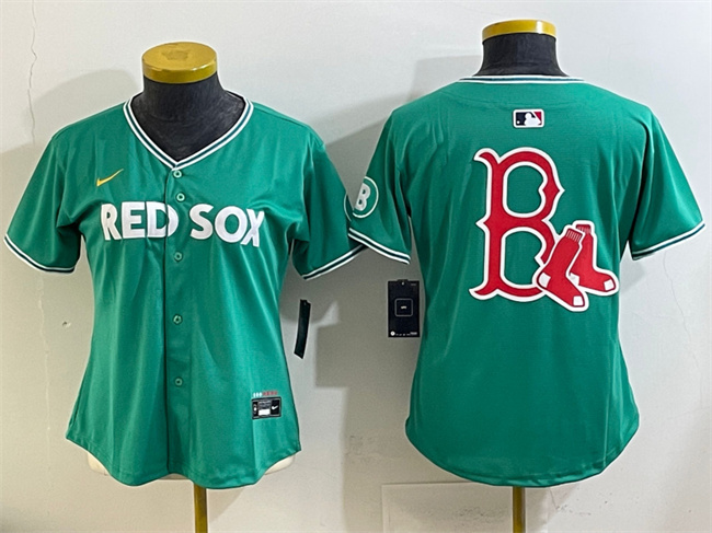Women's Boston Red Sox Team Big Logo Green 2025 City Connect Limited Stitched Baseball Jersey(Run Small)