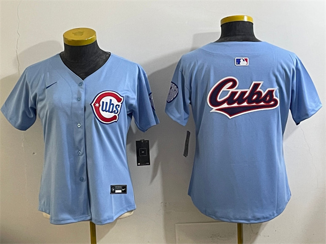 Women's Chicago Cubs Team Big Logo Blue 2024 25 2nd Alternatemited Stitched Baseball Jersey(Run Small)