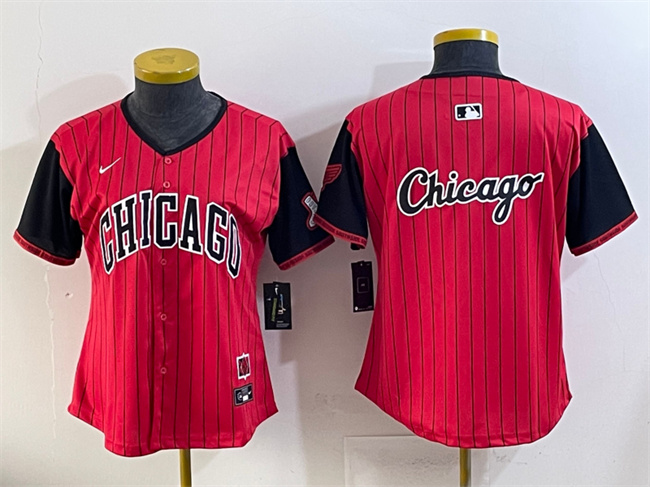 Womens Chicago White Sox Team Big Logo Red Black 2025 City Connect Limited Stitched Baseball Jersey(Run Small)