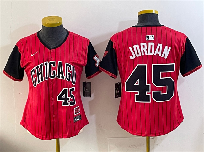 Women's Chicago White Sox #45 Michael Jordan Red Black 2025 City Connect Limited Stitched Baseball Jersey(Run Small)
