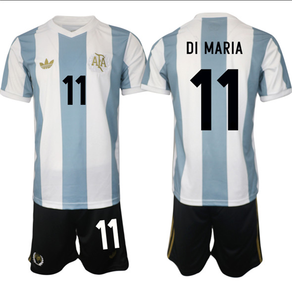 Men's Argentina #11 ángel Fabián Di María White Blue 2024-25 50th Anniversary Home Soccer Jersey Suit