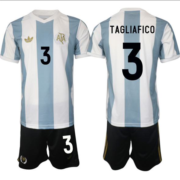 Men's Argentina #3 Nicolás Tagliafico White Blue 2024-25 50th Anniversary Home Soccer Jersey Suit