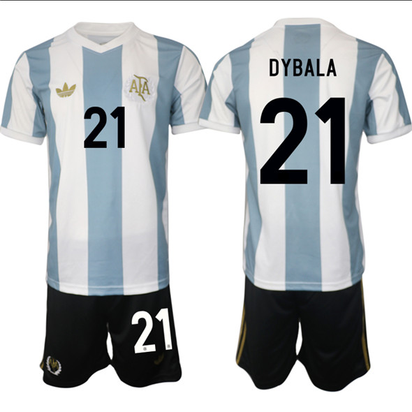 Men's Argentina #21 Dybala White Blue 2024-25 50th Anniversary Home Soccer Jersey Suit
