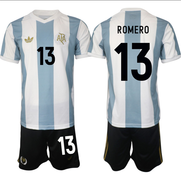 Men's Argentina #13 Cristian Romero White Blue 2024-25 50th Anniversary Home Soccer Jersey Suit