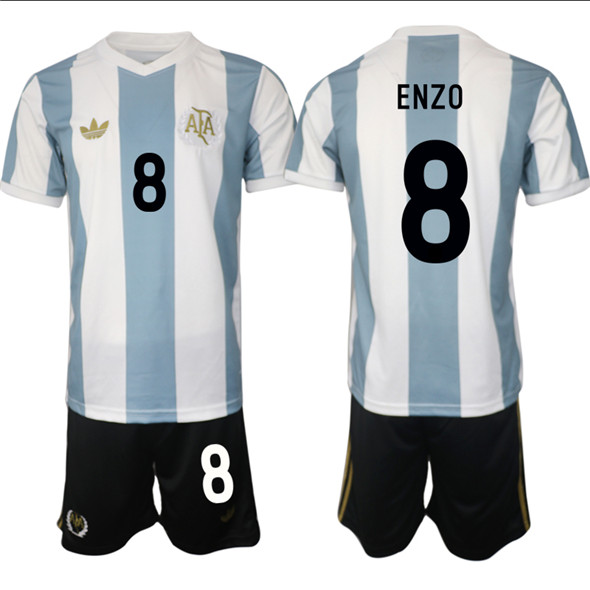 Men's Argentina #8 Enzo White Blue 2024-25 50th Anniversary Home Soccer Jersey Suit