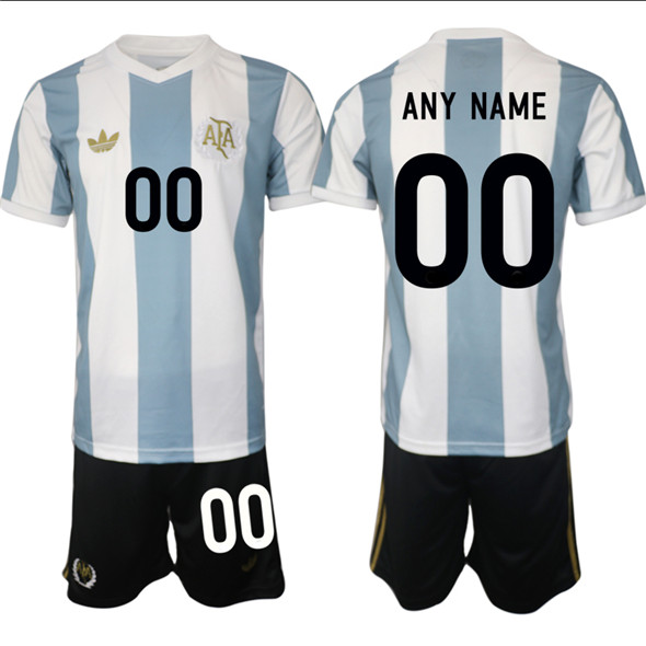 Men's Argentina Custom White Blue 2024-25 50th Anniversary Home Soccer Jersey Suit