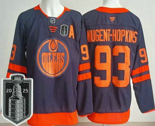 Men's Edmonton Oilers #93 Ryan Nugent Hopkins Navy 2025 Stanley Cup Final Authentic Jersey