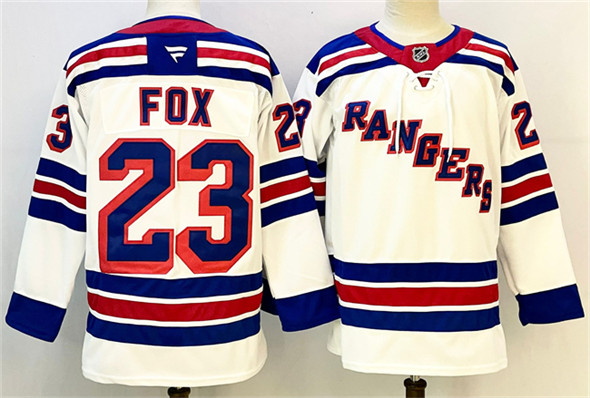Men's New York Rangers #23 Adam Fox White 2024-25 Away Stitched Hockey Jersey