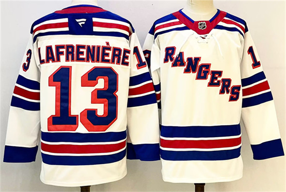Men's New York Rangers #13 Alexis Lafreniere White 2024-25 Away Stitched Hockey Jersey