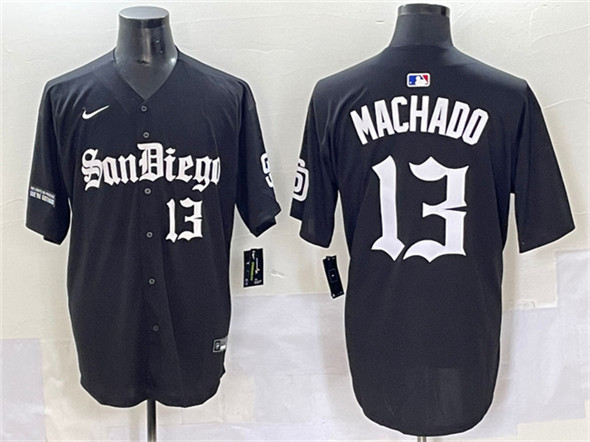Men's San Diego Padres #13 Manny Machado Black Gothic Edition Vapor Limited Stitched Baseball Jersey