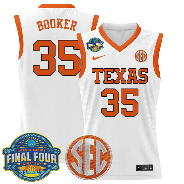 Men's Texas Longhorns #35 Madison Booker White 2025 Sec Women’s Final Four Patch Stitched Basketball Jersey