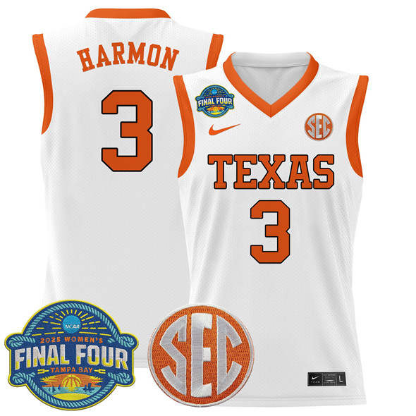 Men's Texas Longhorns #3 Rori Harmon White 2025 Sec Women’s Final Four Patch Stitched Basketball Jersey