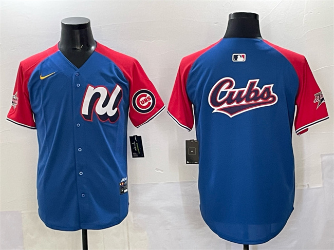 Men's National League Chicago Cubs Team Big Logo Blue Red Alternate 2025 All-Star Edition Limited Stitched Baseball Jersey